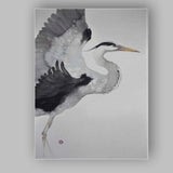 Elegant Monochrome Flying Heron Watercolour Wildlife Canvas Wall Art Print Decor Picture Ready to Hang