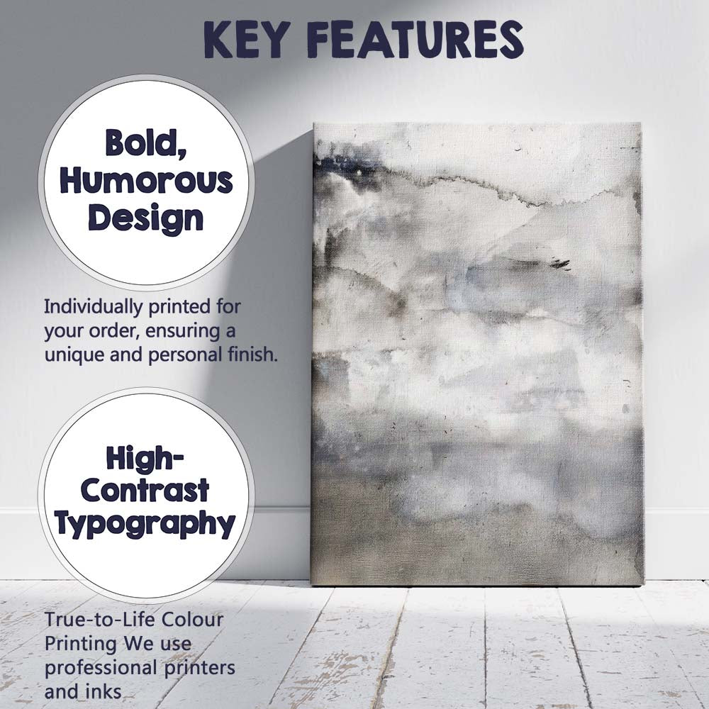 Soft Grey Misty Abstract Landscape Watercolour Painting Canvas Wall Art Print Decor Picture Ready to Hang