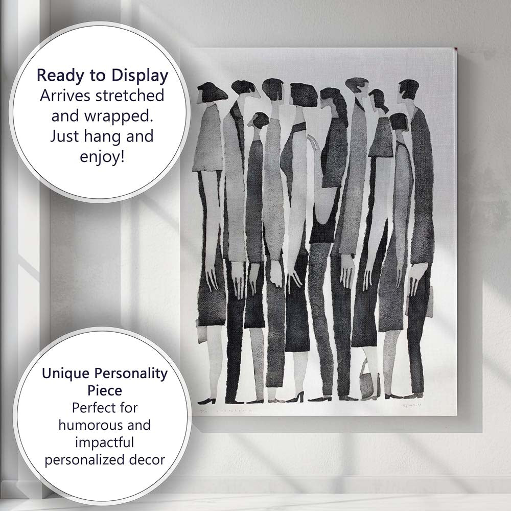 Minimalist Monochrome Elongated Human Figures Contemporary Illustration Canvas Wall Art Print Decor Picture Ready to Hang