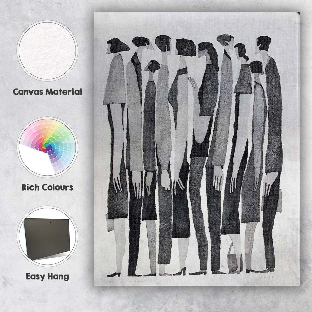 Minimalist Monochrome Elongated Human Figures Contemporary Illustration Canvas Wall Art Print Decor Picture Ready to Hang