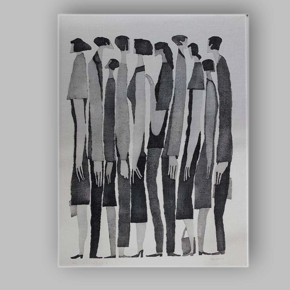 Minimalist Monochrome Elongated Human Figures Contemporary Illustration Canvas Wall Art Print Decor Picture Ready to Hang