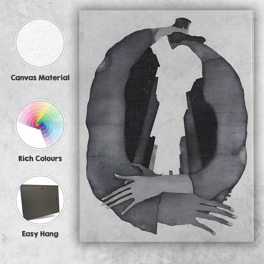 Monochrome Abstract Embracing Figures Minimalist Contemporary Canvas Wall Art Print Decor Picture Ready to Hang