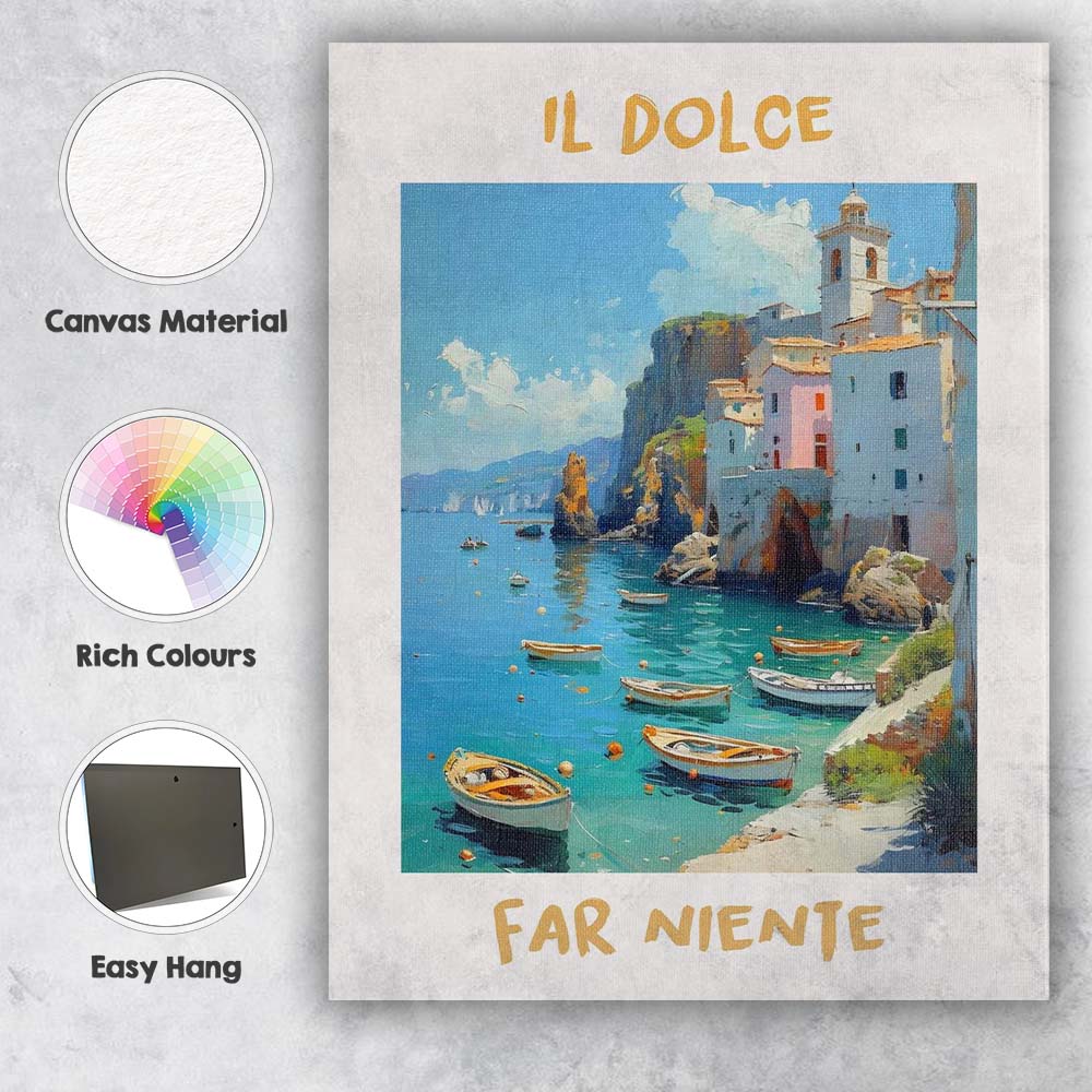 Italian Amalfi Coast Il Dolce Far Niente Coastal Travel Poster Canvas Wall Art Print Decor Picture Ready to Hang