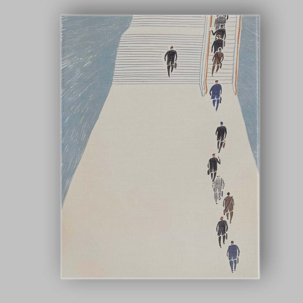 Minimalist Business People Escalator Urban Scene Illustration Canvas Wall Art Print Decor Picture Ready to Hang