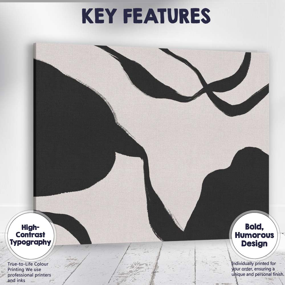 Abstract Ink Line Composition Neutral Minimalist Painting Canvas Wall Art Print Decor Picture Ready to Hang