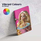 Barbie Style Blonde Doll Eating Spaghetti Pop Art Canvas Wall Art Print Decor Picture Ready to Hang