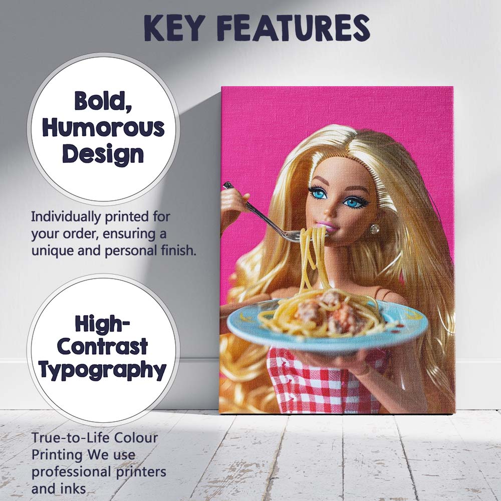 Barbie Style Blonde Doll Eating Spaghetti Pop Art Canvas Wall Art Print Decor Picture Ready to Hang