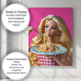 Barbie Style Blonde Doll Eating Spaghetti Pop Art Canvas Wall Art Print Decor Picture Ready to Hang