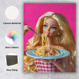 Barbie Style Blonde Doll Eating Spaghetti Pop Art Canvas Wall Art Print Decor Picture Ready to Hang