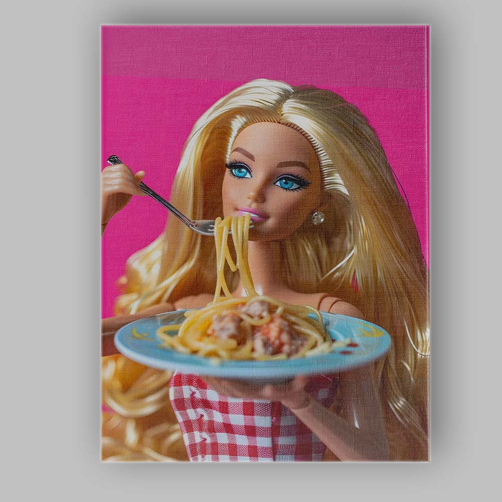 Barbie Style Blonde Doll Eating Spaghetti Pop Art Canvas Wall Art Print Decor Picture Ready to Hang