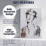 Expressive Neutral Ink Portrait Minimalist Female Face Canvas Wall Art Print Decor Picture Ready to Hang