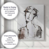 Expressive Neutral Ink Portrait Minimalist Female Face Canvas Wall Art Print Decor Picture Ready to Hang