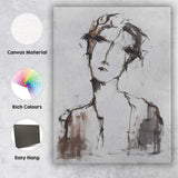 Expressive Neutral Ink Portrait Minimalist Female Face Canvas Wall Art Print Decor Picture Ready to Hang