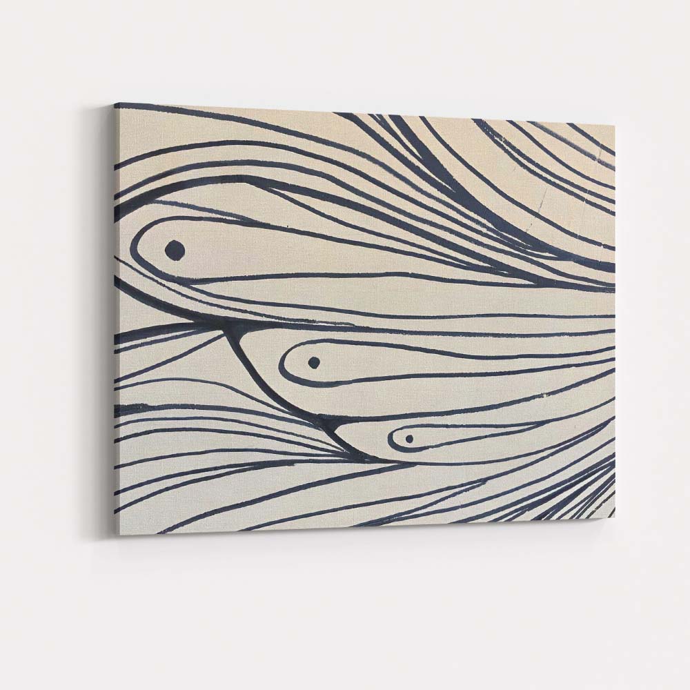 Minimalist Black Line Fish School Abstract Illustration Canvas Wall Art Print Decor Picture Ready to Hang