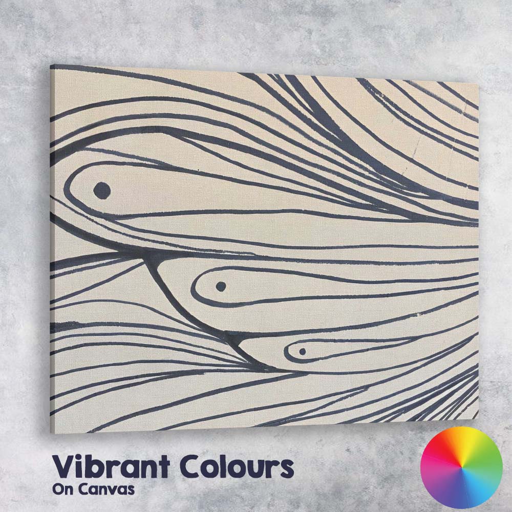 Minimalist Black Line Fish School Abstract Illustration Canvas Wall Art Print Decor Picture Ready to Hang