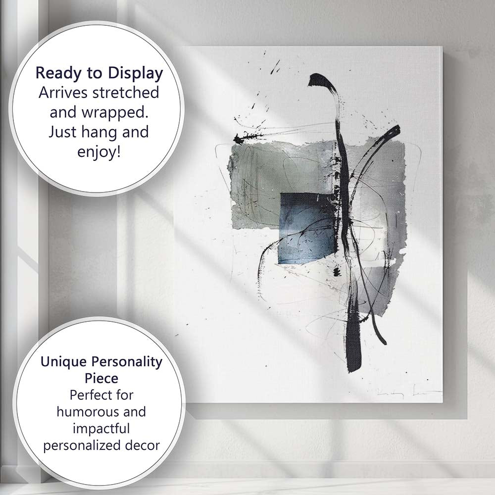 Grey Blue Watercolour Abstract Ink Line Contemporary Canvas Wall Art Print Decor Picture Ready to Hang