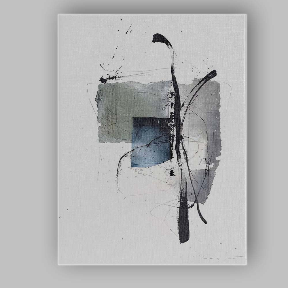 Grey Blue Watercolour Abstract Ink Line Contemporary Canvas Wall Art Print Decor Picture Ready to Hang