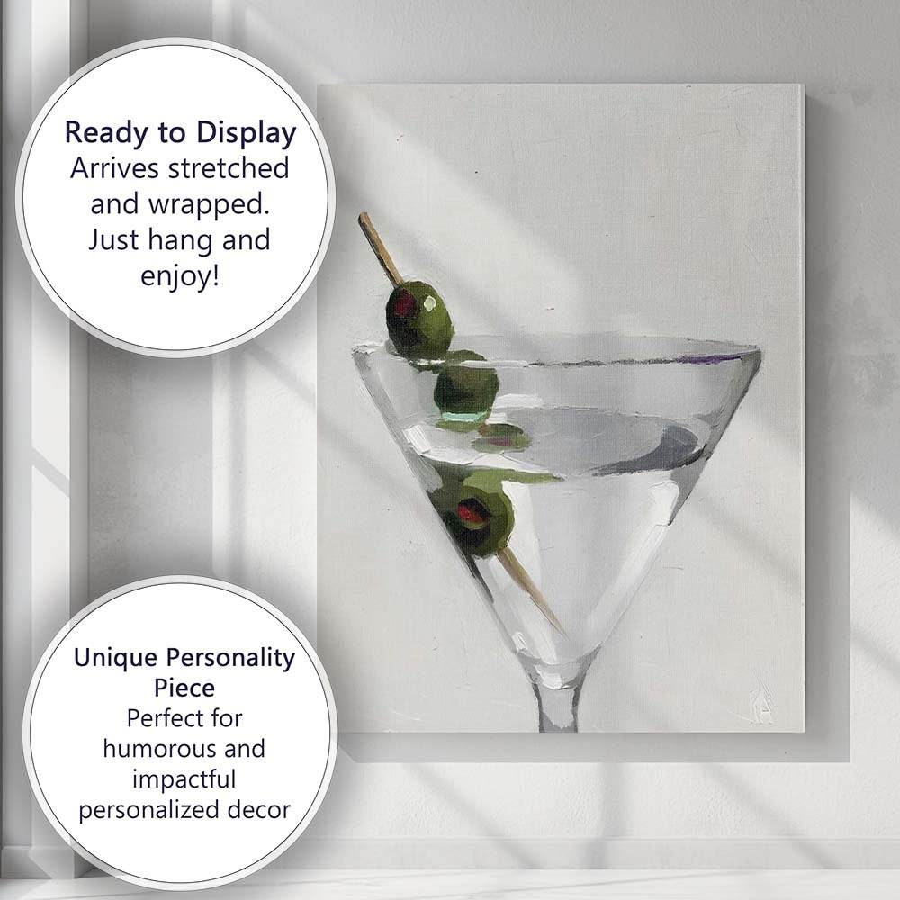 Contemporary Martini Cocktail Glass With Green Olives Still Life Canvas Wall Art Print Decor Picture Ready to Hang