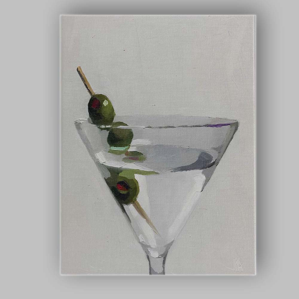 Contemporary Martini Cocktail Glass With Green Olives Still Life Canvas Wall Art Print Decor Picture Ready to Hang