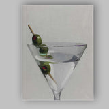 Contemporary Martini Cocktail Glass With Green Olives Still Life Canvas Wall Art Print Decor Picture Ready to Hang