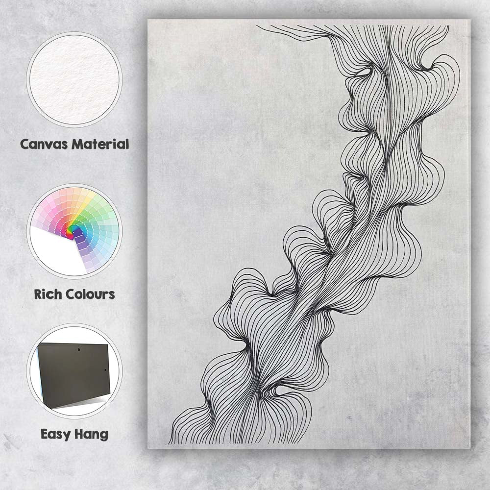 Minimalist Flowing Black Line Organic Abstract Illustration Canvas Wall Art Print Decor Picture Ready to Hang