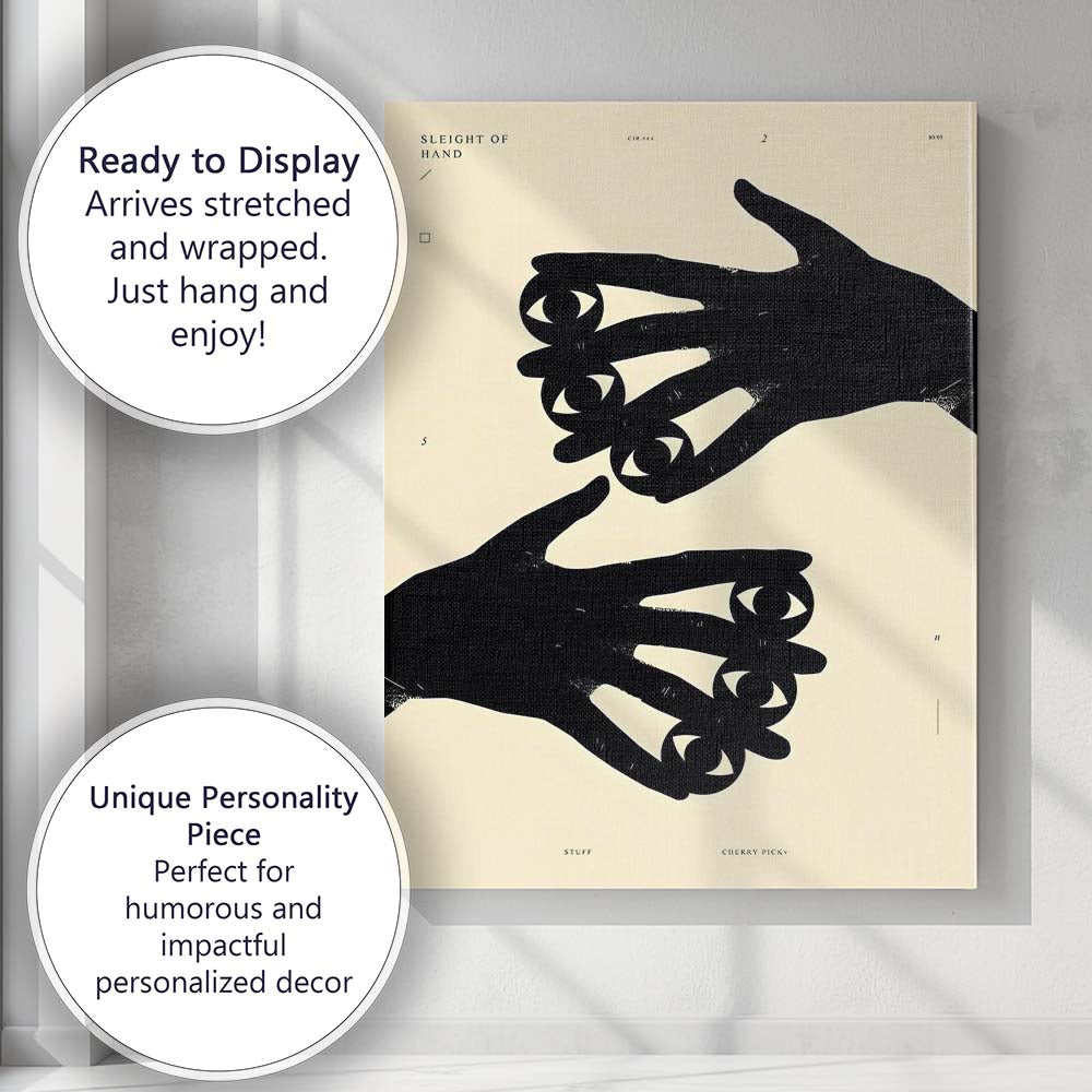 Surreal Black Hand Eye Optical Illustration Contemporary Canvas Wall Art Print Decor Picture Ready to Hang