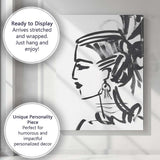 Monochrome Fashion Portrait Expressive Brushstroke Illustration Canvas Wall Art Print Decor Picture Ready to Hang