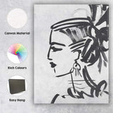 Monochrome Fashion Portrait Expressive Brushstroke Illustration Canvas Wall Art Print Decor Picture Ready to Hang