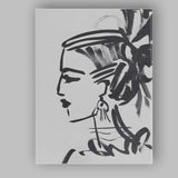 Monochrome Fashion Portrait Expressive Brushstroke Illustration Canvas Wall Art Print Decor Picture Ready to Hang