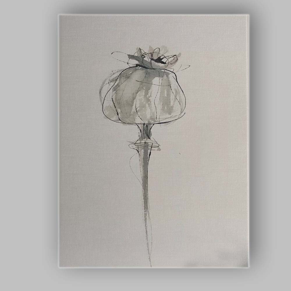 Minimalist Monochrome Watercolour Poppy Flower Botanical Sketch Canvas Wall Art Print Decor Picture Ready to Hang