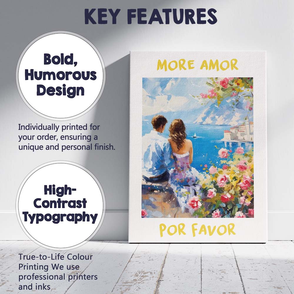 More Amor Por Favor Romantic Mediterranean Coastal Painting Canvas Wall Art Print Decor Picture Ready to Hang
