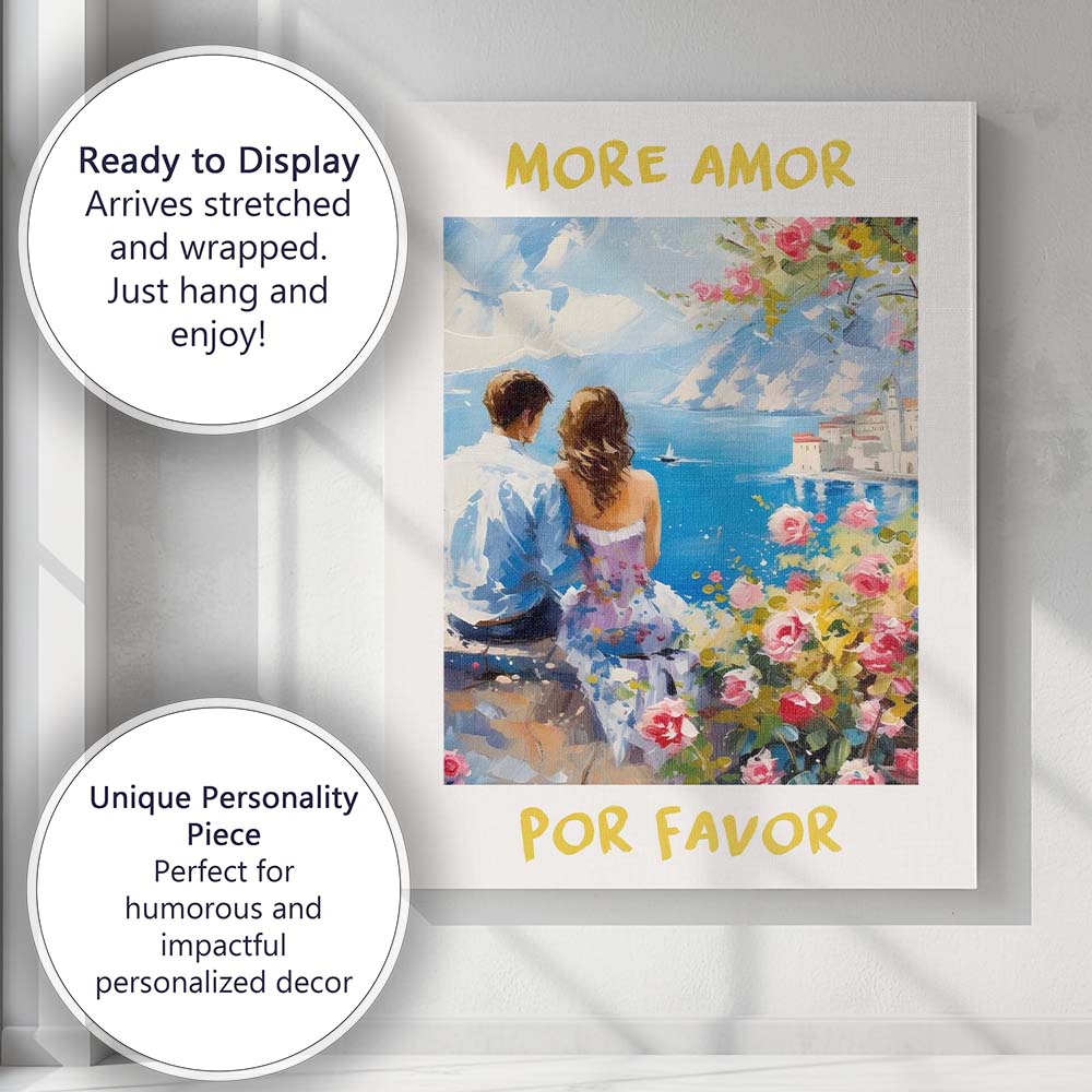 More Amor Por Favor Romantic Mediterranean Coastal Painting Canvas Wall Art Print Decor Picture Ready to Hang