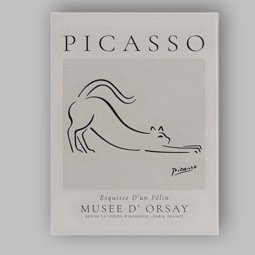 Picasso Inspired Minimalist Cat Line Drawing Exhibition Style Canvas Wall Art Print Decor Picture Ready to Hang