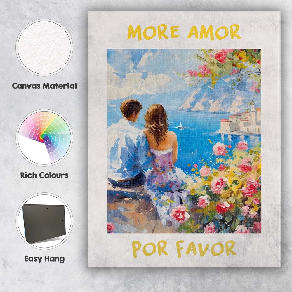 More Amor Por Favor Romantic Mediterranean Coastal Painting Canvas Wall Art Print Decor Picture Ready to Hang