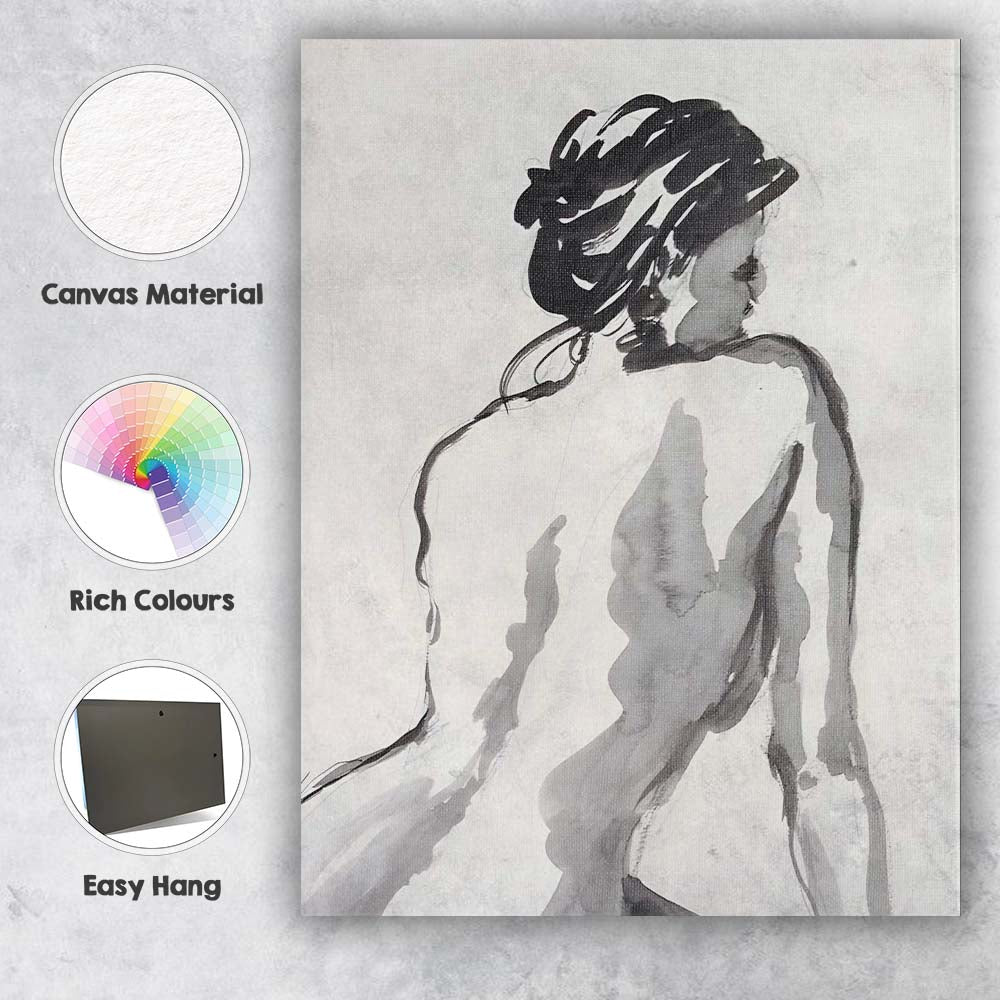 Expressive Monochrome Watercolour Female Portrait Abstract Figure Canvas Wall Art Print Decor Picture Ready to Hang
