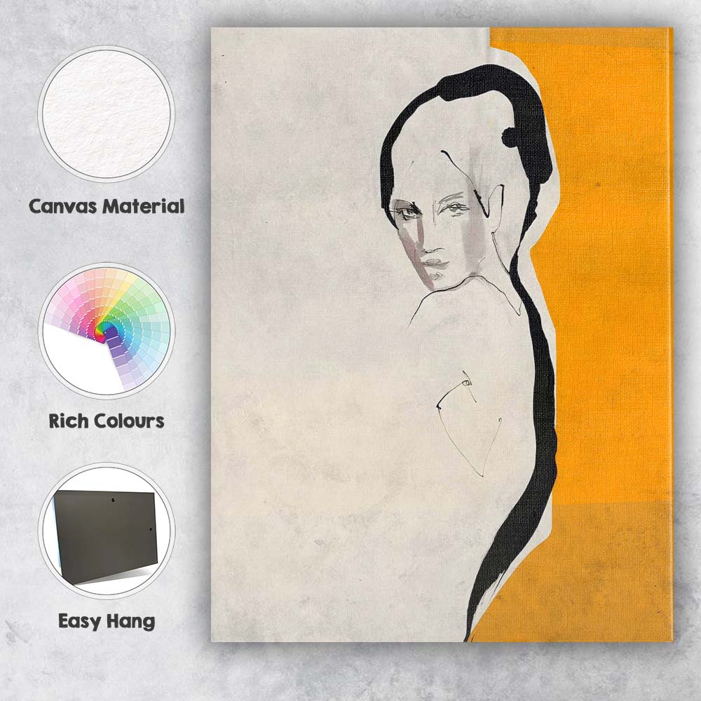 Minimalist Female Portrait Orange Colour Block Contemporary Line Art Canvas Wall Art Print Decor Picture Ready to Hang