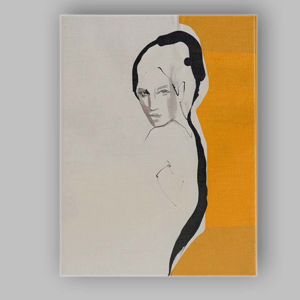 Minimalist Female Portrait Orange Colour Block Contemporary Line Art Canvas Wall Art Print Decor Picture Ready to Hang