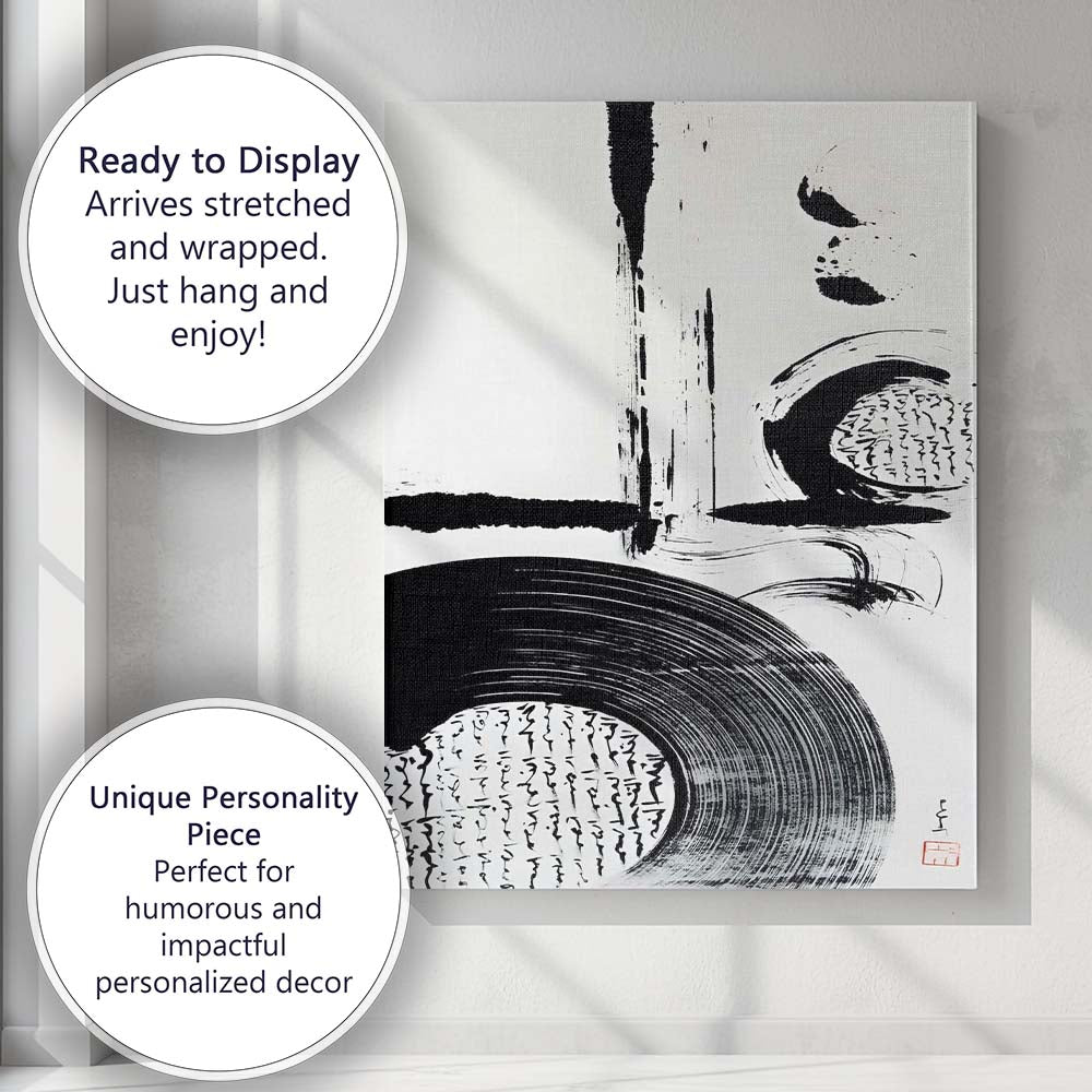 Japanese Sumi Ink Circle Abstract Zen Brush Painting Canvas Wall Art Print Decor Picture Ready to Hang