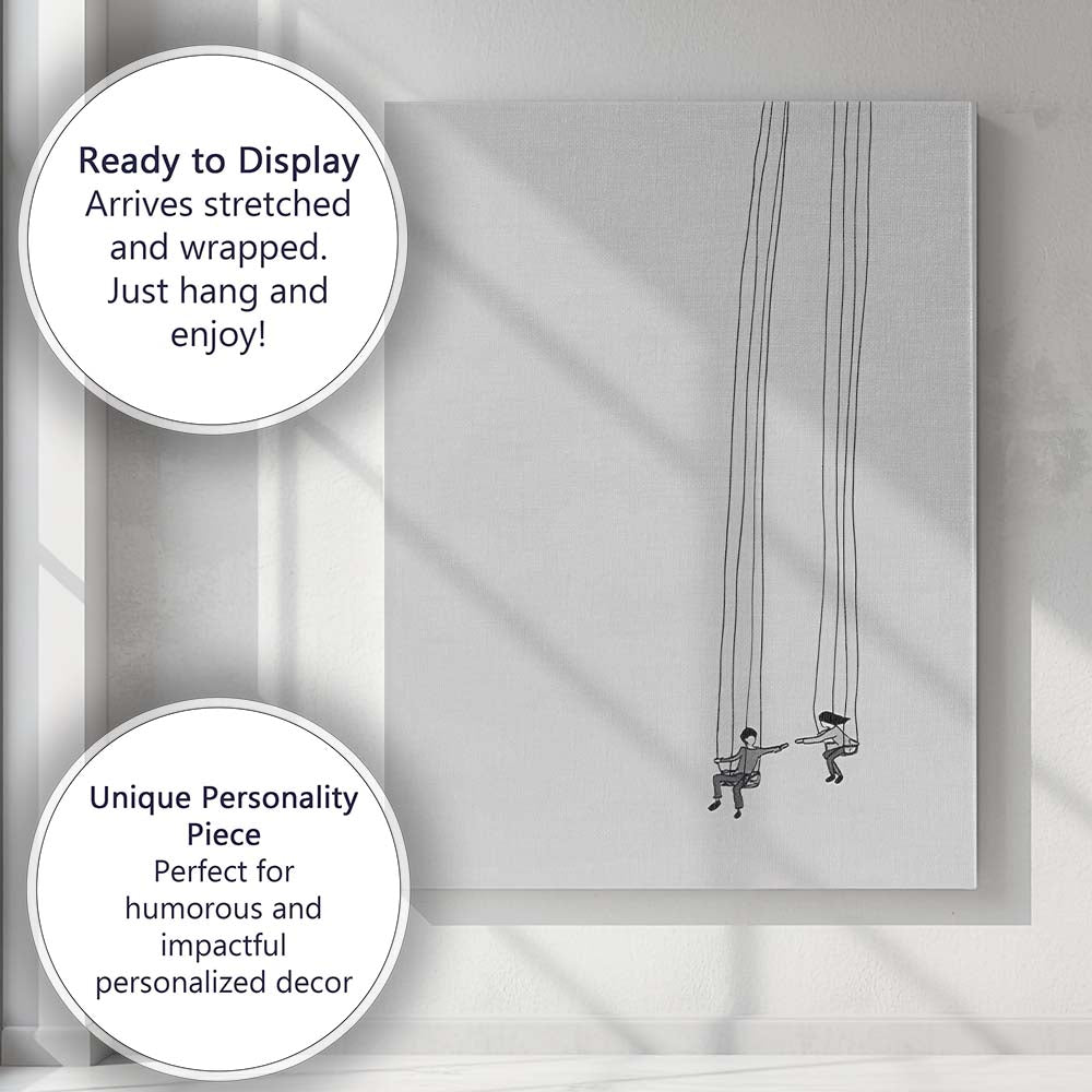 Minimalist Children On Swings Line Drawing Canvas Wall Art Print Decor Picture Ready to Hang