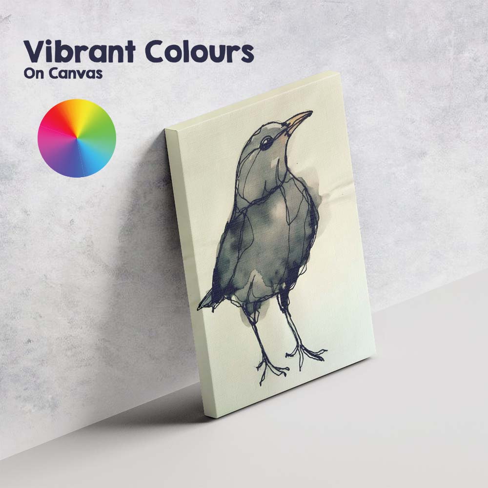 Grey Watercolour Bird Contemporary Ink Sketch Canvas Wall Art Print Decor Picture Ready to Hang