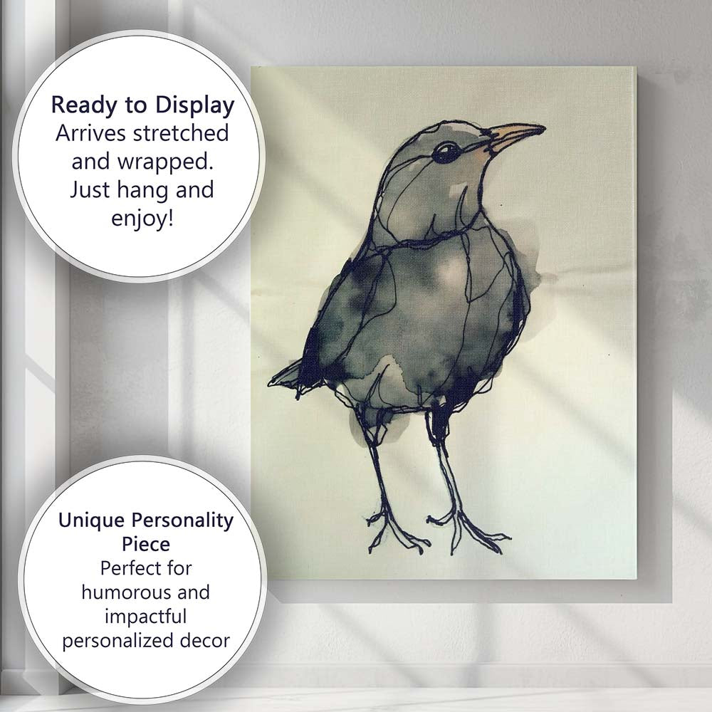 Grey Watercolour Bird Contemporary Ink Sketch Canvas Wall Art Print Decor Picture Ready to Hang