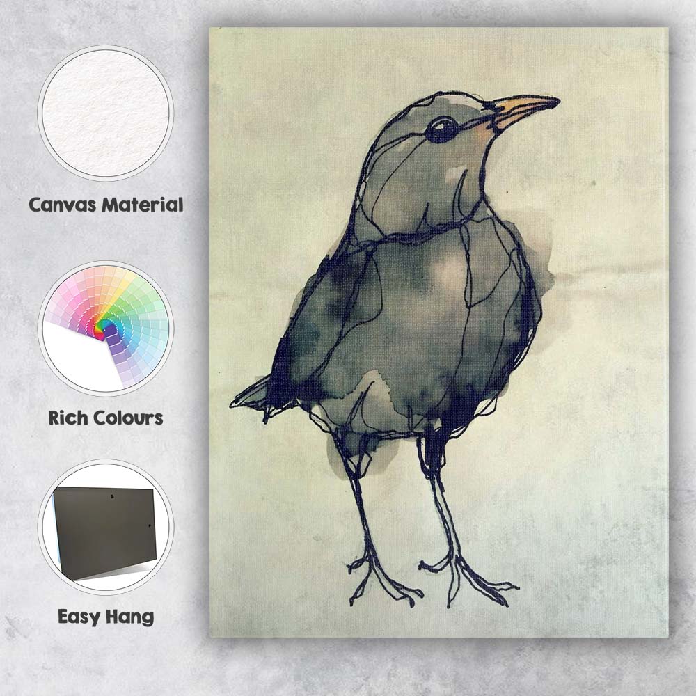 Grey Watercolour Bird Contemporary Ink Sketch Canvas Wall Art Print Decor Picture Ready to Hang
