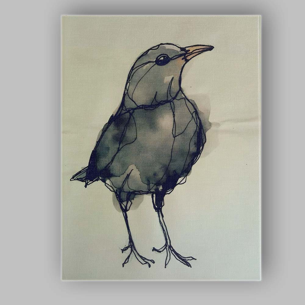 Grey Watercolour Bird Contemporary Ink Sketch Canvas Wall Art Print Decor Picture Ready to Hang