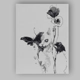 Black White Kitten With Butterfly Floral Ink Illustration Canvas Wall Art Print Decor Picture Ready to Hang
