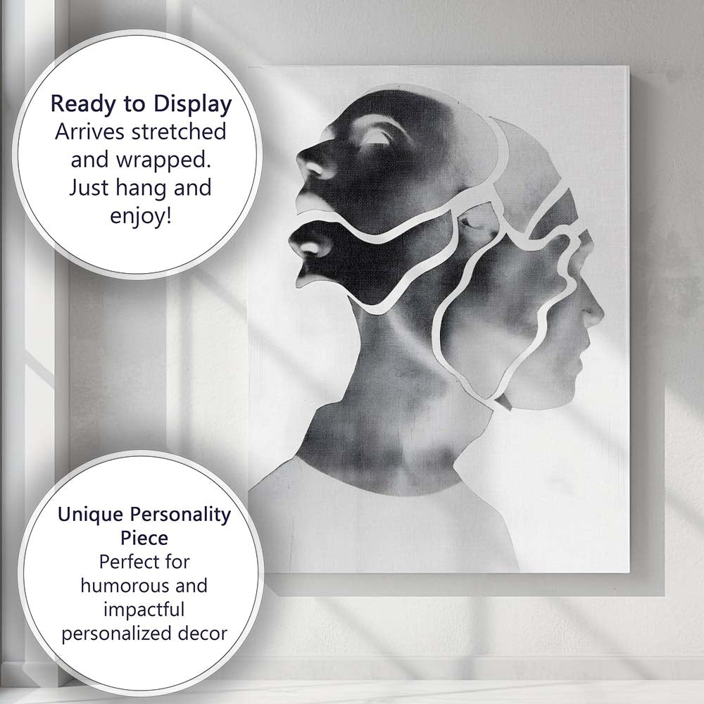 Abstract Layered Profile Faces Monochrome Contemporary Portrait Canvas Wall Art Print Decor Picture Ready to Hang