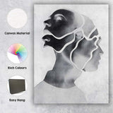 Abstract Layered Profile Faces Monochrome Contemporary Portrait Canvas Wall Art Print Decor Picture Ready to Hang