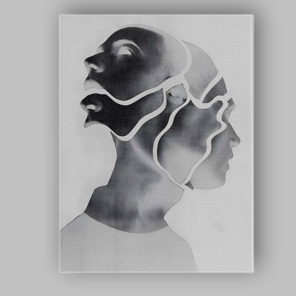 Abstract Layered Profile Faces Monochrome Contemporary Portrait Canvas Wall Art Print Decor Picture Ready to Hang