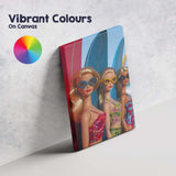 Stylish Beach Dolls With Colourful Surfboards Coastal Fashion Canvas Wall Art Print Decor Picture Ready to Hang