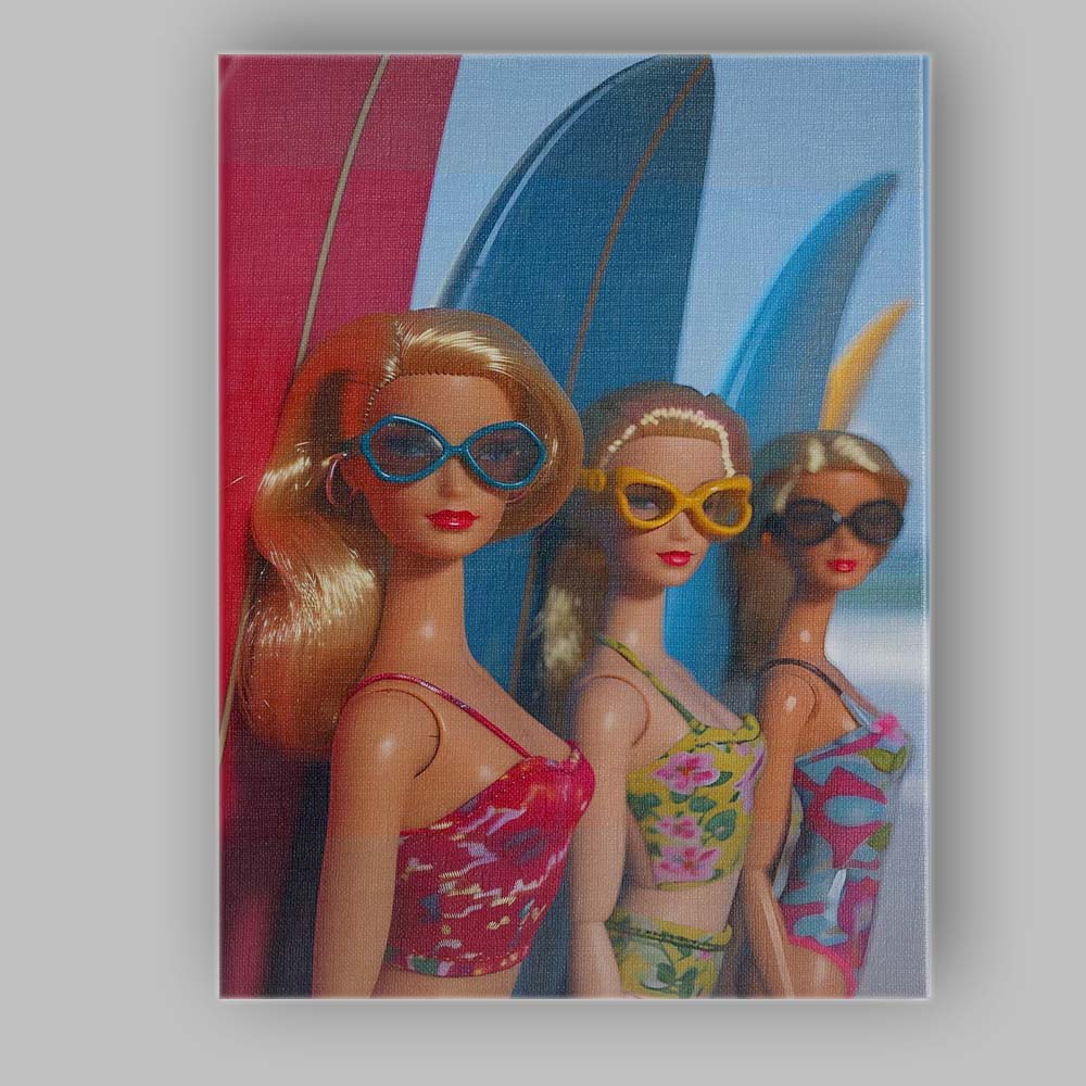 Stylish Beach Dolls With Colourful Surfboards Coastal Fashion Canvas Wall Art Print Decor Picture Ready to Hang