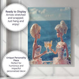 Elegant Fashion Dolls Toasting Cocktails By The Sea Canvas Wall Art Print Decor Picture Ready to Hang
